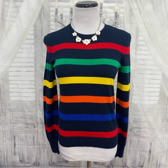 Ralph Lauren Size PS Small Petite Navy Blue Red Green Striped Cotton Sweater NWT - Picture 2 of 12